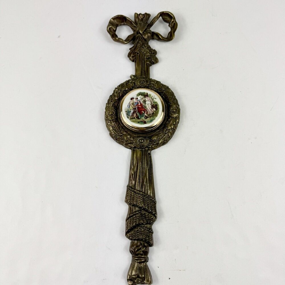 Vintage Victorian Brass Wall Hanging Plaques Art Deco Ladies in Garden 15" Tall